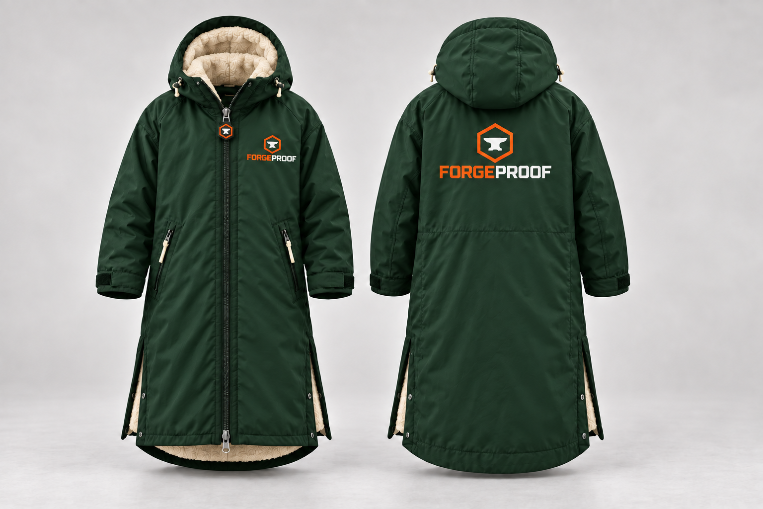 Junior forest green coat concept with stone lining