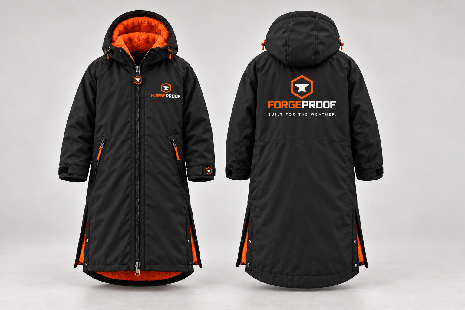 Junior black coat concept with orange lining